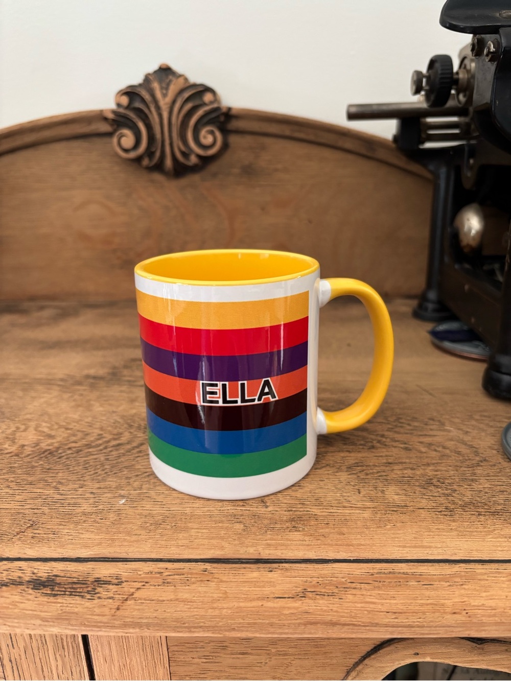 M&M'S Yellow-Interior Striped Name Mug - ELLA